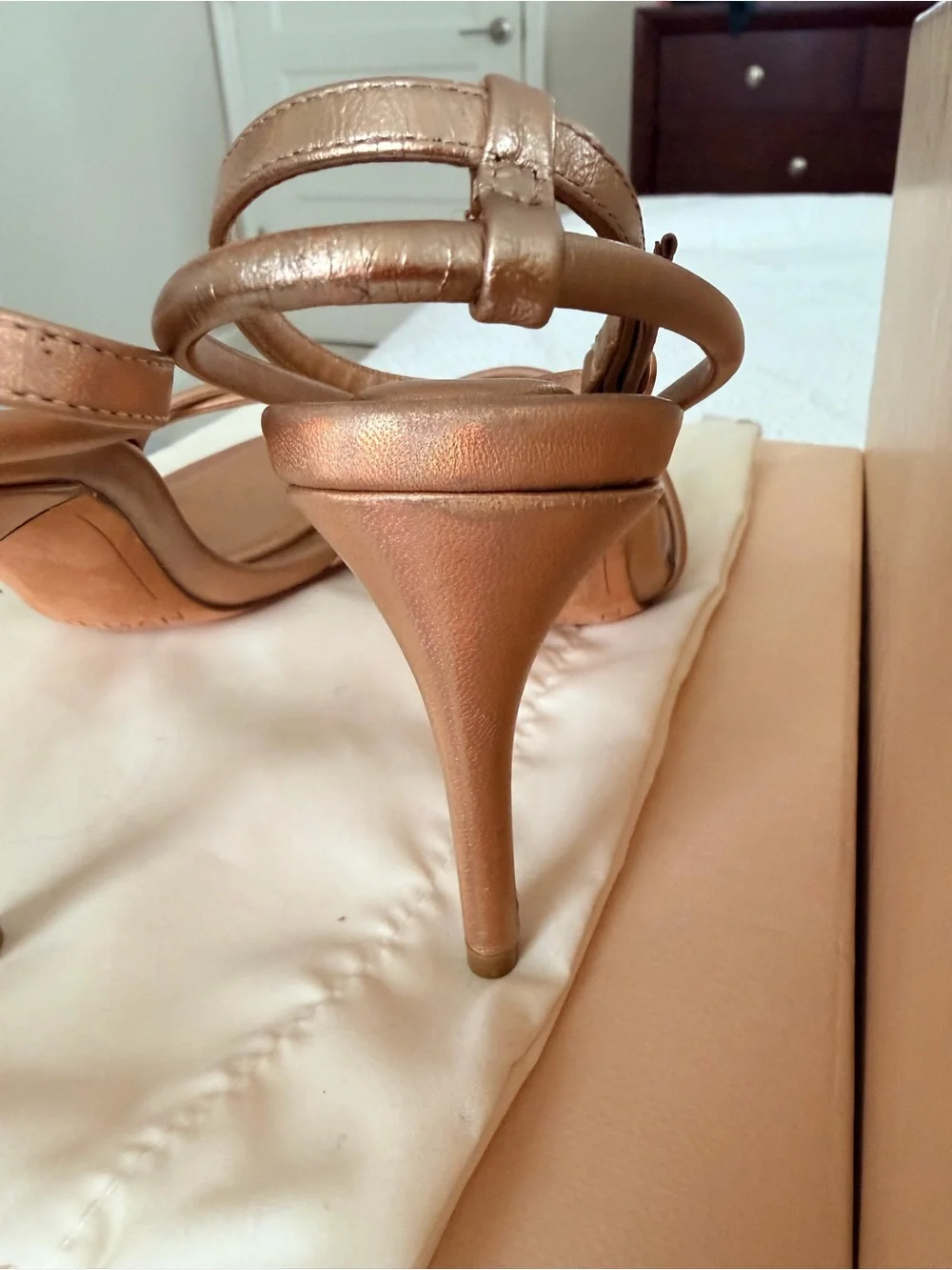 Alexandre Birman Rose Gold/Bronze Iridescent Strappy Stiletto Sandals